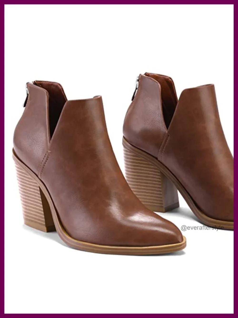 Women's Ankle Boots Slip on Cutout Pointed Toe Chunky Mid Heel Booties with